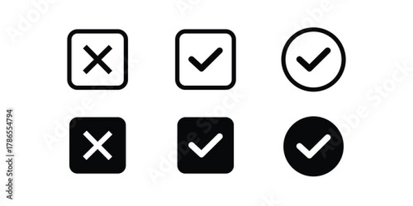 Fototapeta Black and white checkmark and cross icons in square and circle Isolated On Transparent Background