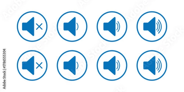 Fototapeta Blue Speaker Volume Icons Set sound mute Isolated On Transparent Background