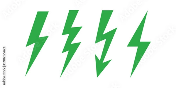 Fototapeta Four Green Lightning Bolt Icons On Transparent Background