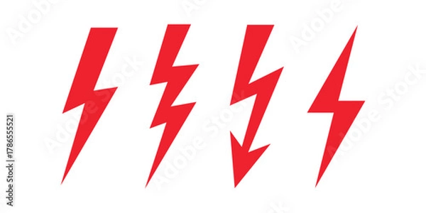 Fototapeta Four Red Lightning Bolt Icons symbol electricity Isolated On Transparent Background