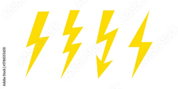 Obraz Four Yellow Lightning Bolt Icons symbol electricity Isolated On Transparent Background