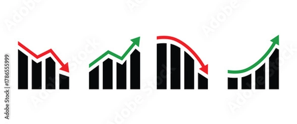Fototapeta Four Bar Graphs Showing Up and Down Trends Isolated On Transparent Background
