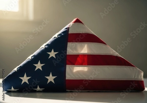 Obraz Folded American Flag with Gentle Sunlight
