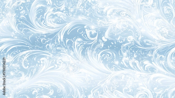 Fototapeta White frost pattern on blue. Seamless design for winter and Christmas themed print or background