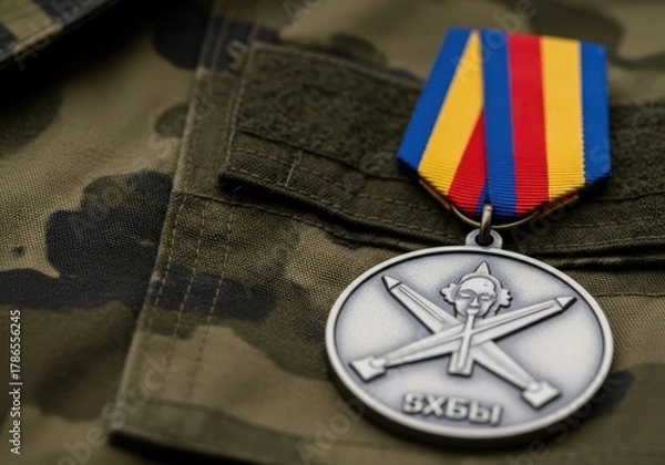 Obraz Close-Up of Medal on Camouflage Uniform

