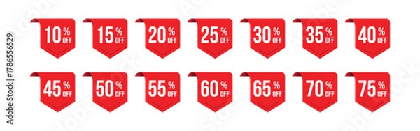 Fototapeta Red Sale Discount Tags With Percentage Off vector illustration Isolated On Transparent Background