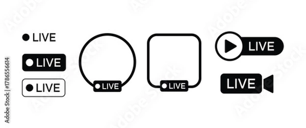 Obraz Black Live Streaming Icons and Frames video broadcast Isolated On Transparent Background