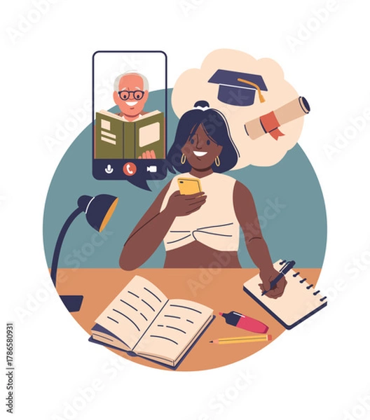 Obraz Student using smartphone studying online