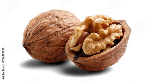 Obraz walnuts with leaves on white background