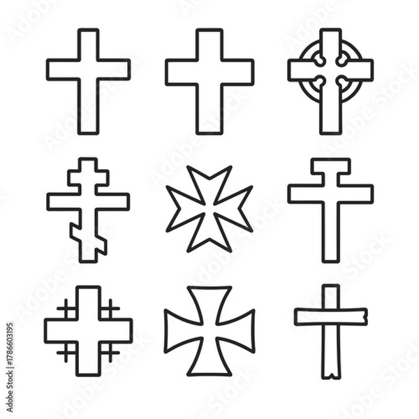 Fototapeta Variety of cross designs on dark background for graphic design elements