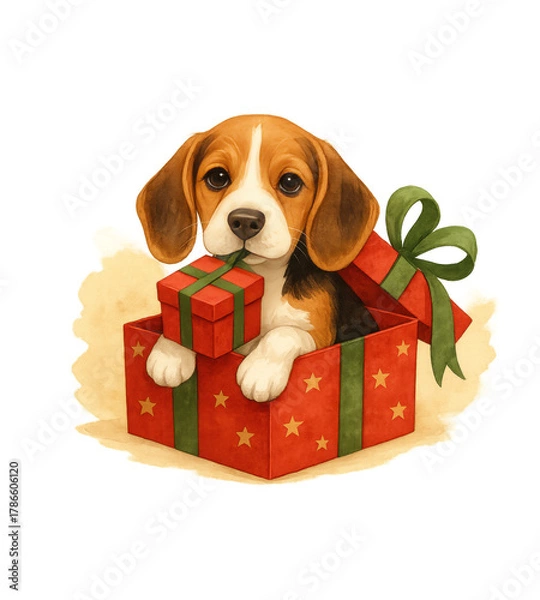 Fototapeta Beagle in Gift Box
