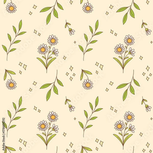 Obraz Seamless floral pattern on beige background. Natural spring repeat wallpaper. 