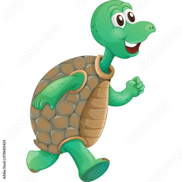 Obraz Cartoon Turtle Running With Happy Expression And Transparent Background