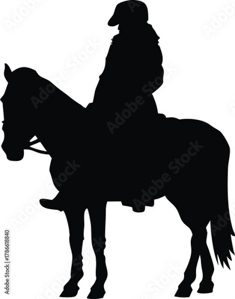 Fototapeta Silhouette of a person riding a horse isolated on white background