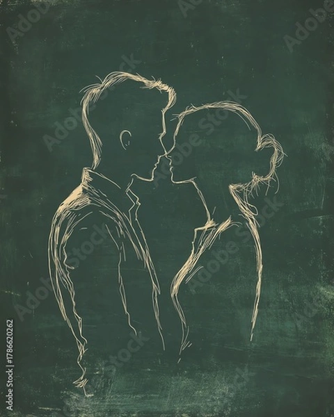 Fototapeta Chalkboard drawing woman  man  couple