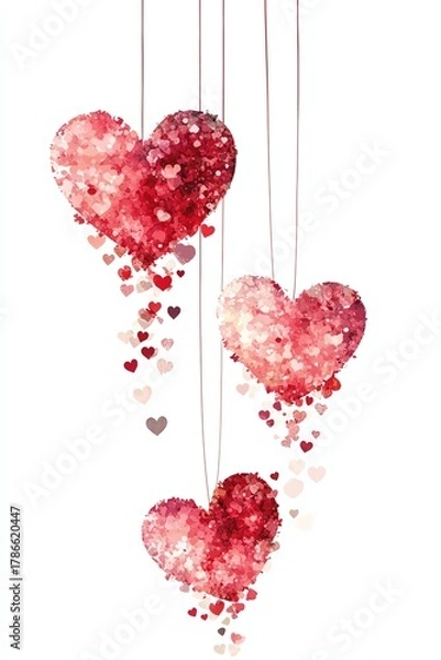Fototapeta Floral hearts I love you banner