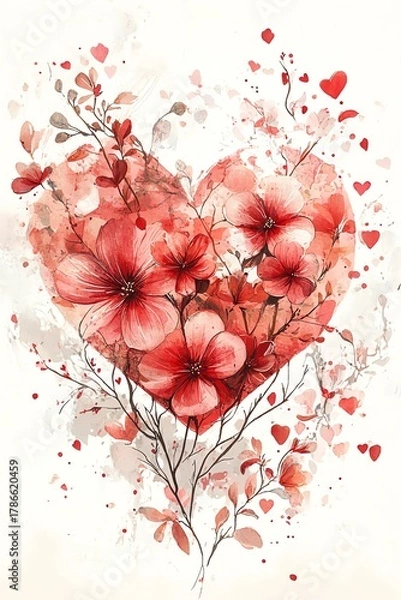 Fototapeta Floral hearts I love you banner