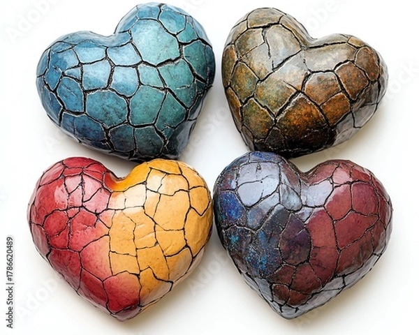 Obraz Four textured hearts, diverse colors