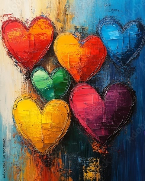 Fototapeta Seven colorful hearts, abstract art