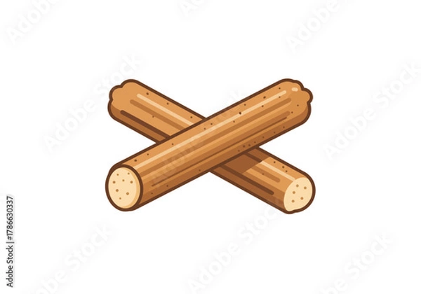 Obraz Two light brown churros crossed over each other on a white background