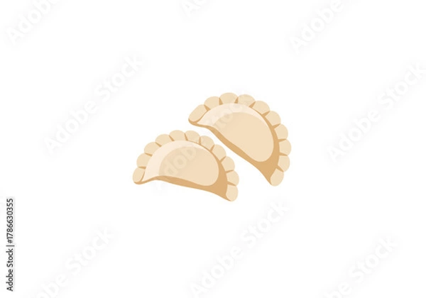 Obraz Two pale crescentshaped dumplings with crimped edges isolated on white