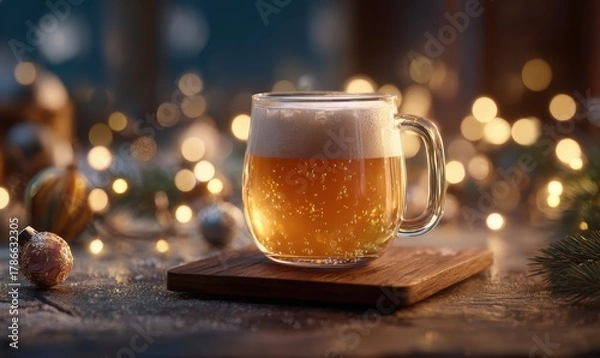 Fototapeta The scene conveys a festive mood, with the warm glow of the lights