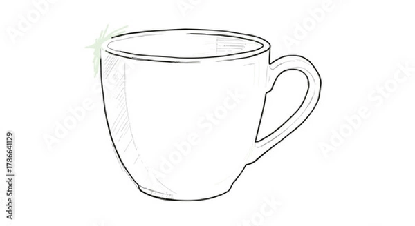 Fototapeta Empty White Ceramic Coffee Cup Drawing with Handle Isolated on Transparent Background for Morning Drink