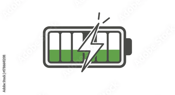 Fototapeta Energized power indicator symbol representing a fully charged battery with a lightning bolt icon isolated on transparent background for concept illustration