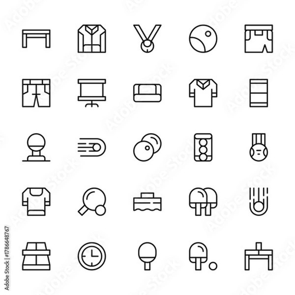 Fototapeta 25 set of outline web table tennis icons such as jacket, pants, award, tshirt, table tennis vector thin icons for report, presentation, diagram, web design, mobile app