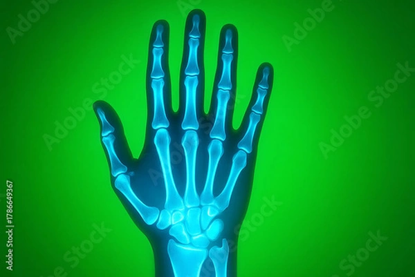 Fototapeta A glowing hand silhouette in neon colors, symbolizing technology, energy, and the future. The image features a vibrant, abstract style with a focus on light and shadow, ideal for futuristic.