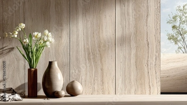 Obraz Muted tones and natural elements in a modern interior design.
