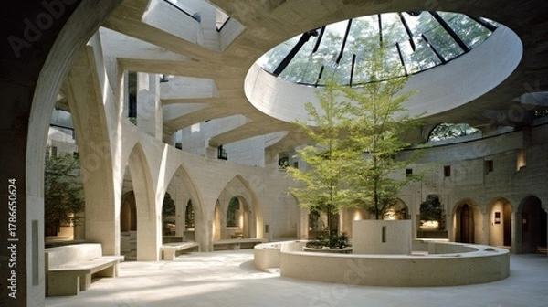 Fototapeta Light-filled interior of a modern architectural structure.