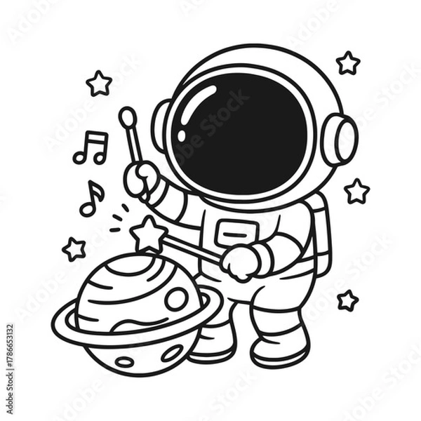 Fototapeta Astronauts playing. Hand-drawn coloring pages