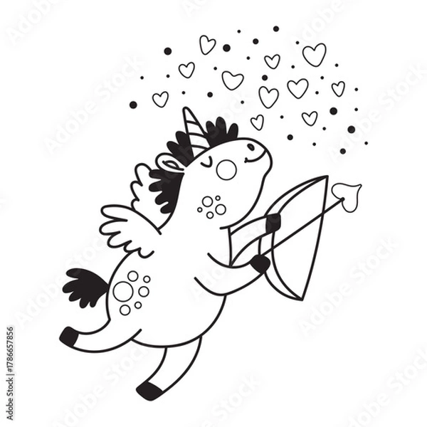 Obraz Cute unicorn with wings Cupid coloring vector illustration