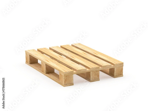 Obraz Jedna drewniana paleta na białym tle na białym tle. Ilustracja 3D