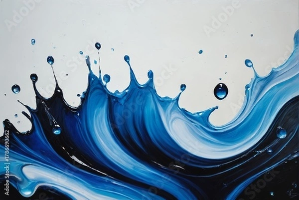 Obraz A dynamic splash of deep blue and black paint against a stark white background, capturing the motion and energy of liquid in mid-air with vivid texture and contrast.