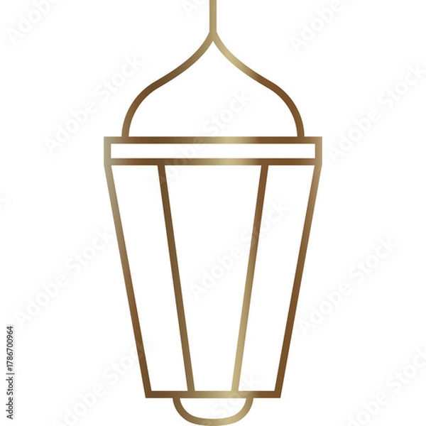 Fototapeta Elegant Golden Lantern Silhouette With Islamic Arch Design Hanging Decorative Element Isolated On White Background