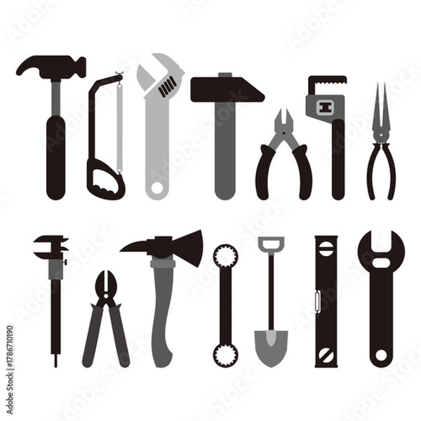 Obraz Silhouettes set of Construction tool collection, building, repair, house tools vector illustration