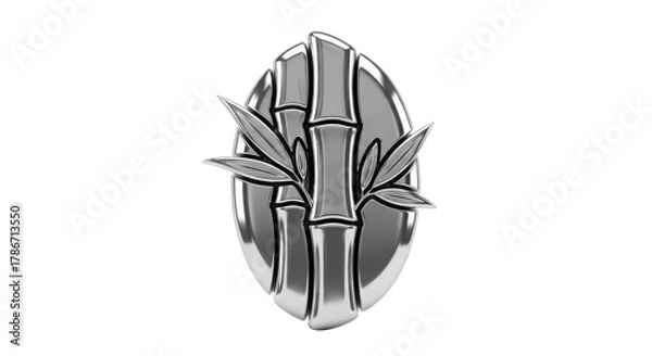 Fototapeta Elegant silver metallic bamboo stalks with leaves forming an oval shape isolated on transparent background