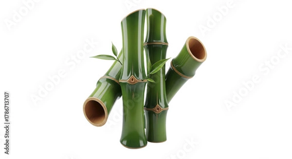 Obraz A cluster of vibrant green bamboo stalks with visible nodes and cut ends isolated on transparent background