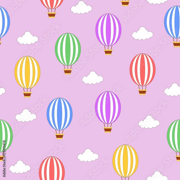 Obraz Bezszwowe balon na gorące powietrze wzór z różowym tłem