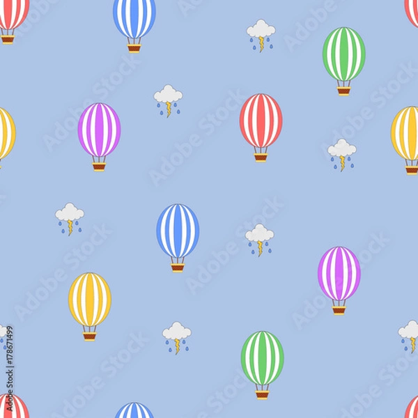 Obraz Bezszwowe balon na gorące powietrze wzór z burzowymi chmurami