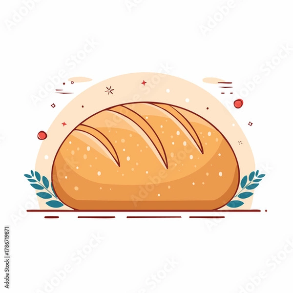 Fototapeta Golden Artisanal Bread Loaf With Scored Crust And Subtle Steam Lines Against Decorative Background