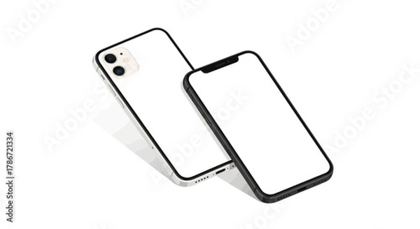 Fototapeta Sleek Smartphone Duo Mockup with Clean White Display on an Isolated Backdrop