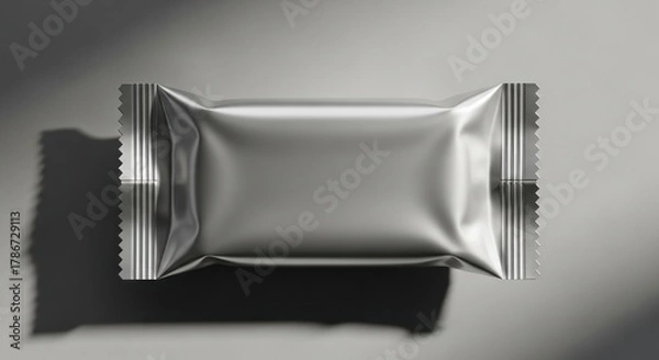 Obraz Sleek Silver Foil Wrapper: A Modern Product Packaging Mockup for Branding and Design Visualization