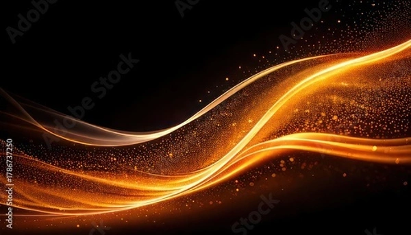 Obraz Abstract golden waves with glittering particles on a black background create elegance and luxury