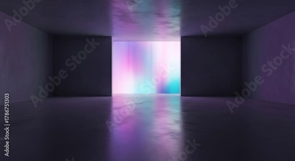 Fototapeta Mystical portal emits vivid hues within a darkened abstract room