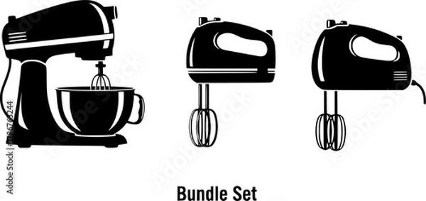 Obraz Mixer, Mixer silhouettes, Kitchen mixer silhouette, Stand mixer, Hand mixer, Kitchen electric mixer, Kitchen aid mixer, Mixer icon, Mixer bundle set
