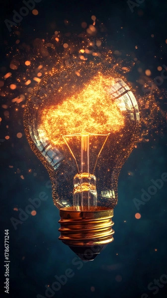 Fototapeta Light bulb made of pixels with floating ideas around symbolizing innovation creativity brainstorming digital thinking and conceptual visualization of imagination and modern idea generation