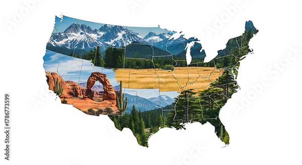Obraz Artistic USA Map Filled with Natural Landscapes